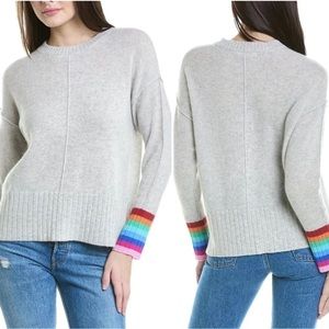 ALASHAN 100% Cashmere Gray Rainbow Cuff Crewneck Sweater L